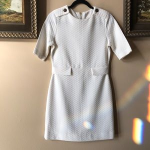 Retro White Dress w/ Quilted-Texture & Gold Zipper